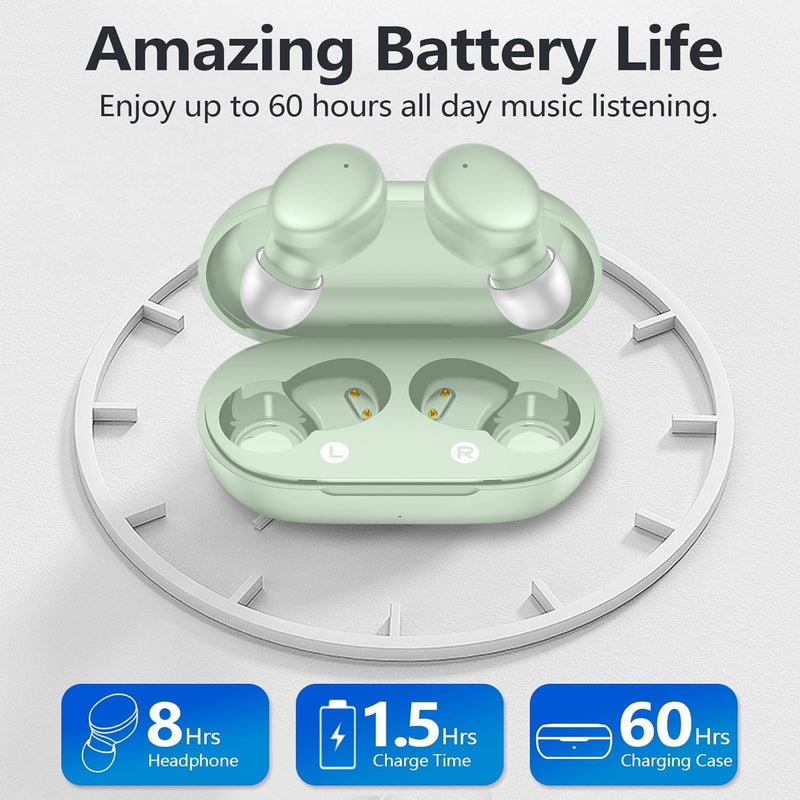 MOZOTER S8 Mini Wireless Earbuds Bluetooth 5.3 in Ear Light-Weight Headphones,60Hrs Playtime Ear Buds with Charging Case,Built-in Microphone Headset,Premium Sound with Deep Bass for Sport-Green - Image 4